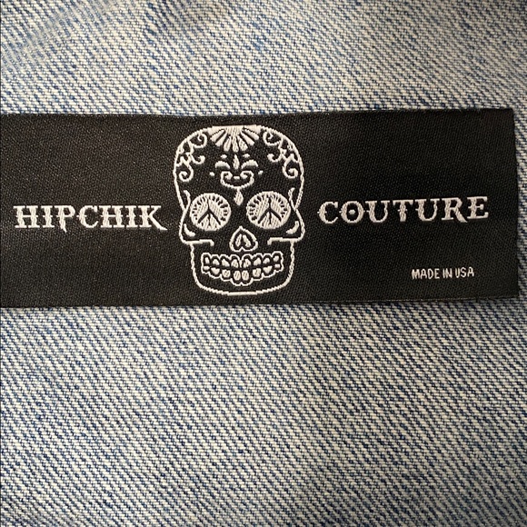 Hipchik Couture Skull Crystal Distressed Blue Denim Jacket Cotton Casual Size M - Picture 6 of 12